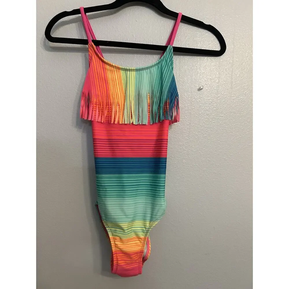 Girls Swimsuit Bright Multicolor Tassels Fringe Retro Fairy Size M Plus